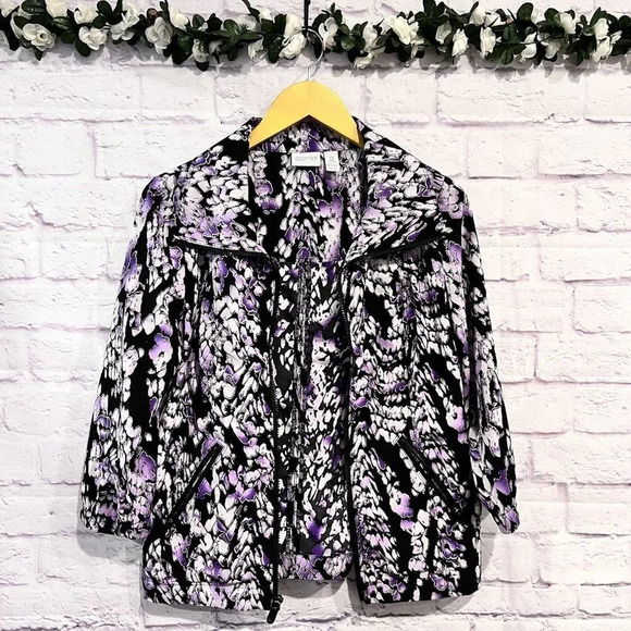 Chico's Zynergy Womens Black Purple Full Zip Front Jacket - Picture 3 of 12
